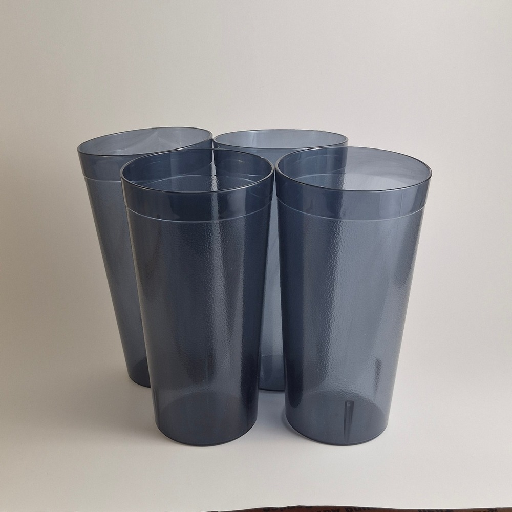 US Acrylic Smoke Blue Plastic Tumblers Set of 4 Stackable 20oz Drinking Glasses